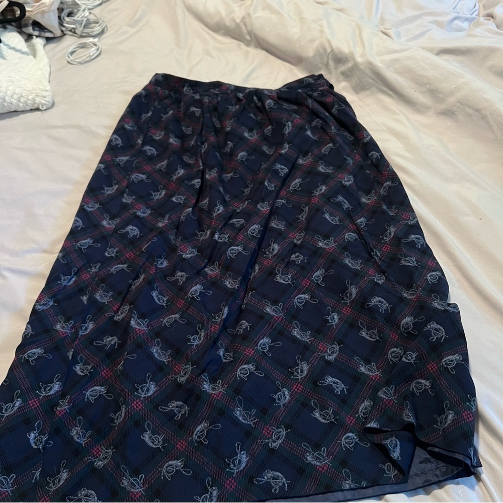 Y2k vintage plaid navy and pink midi skirt size 6